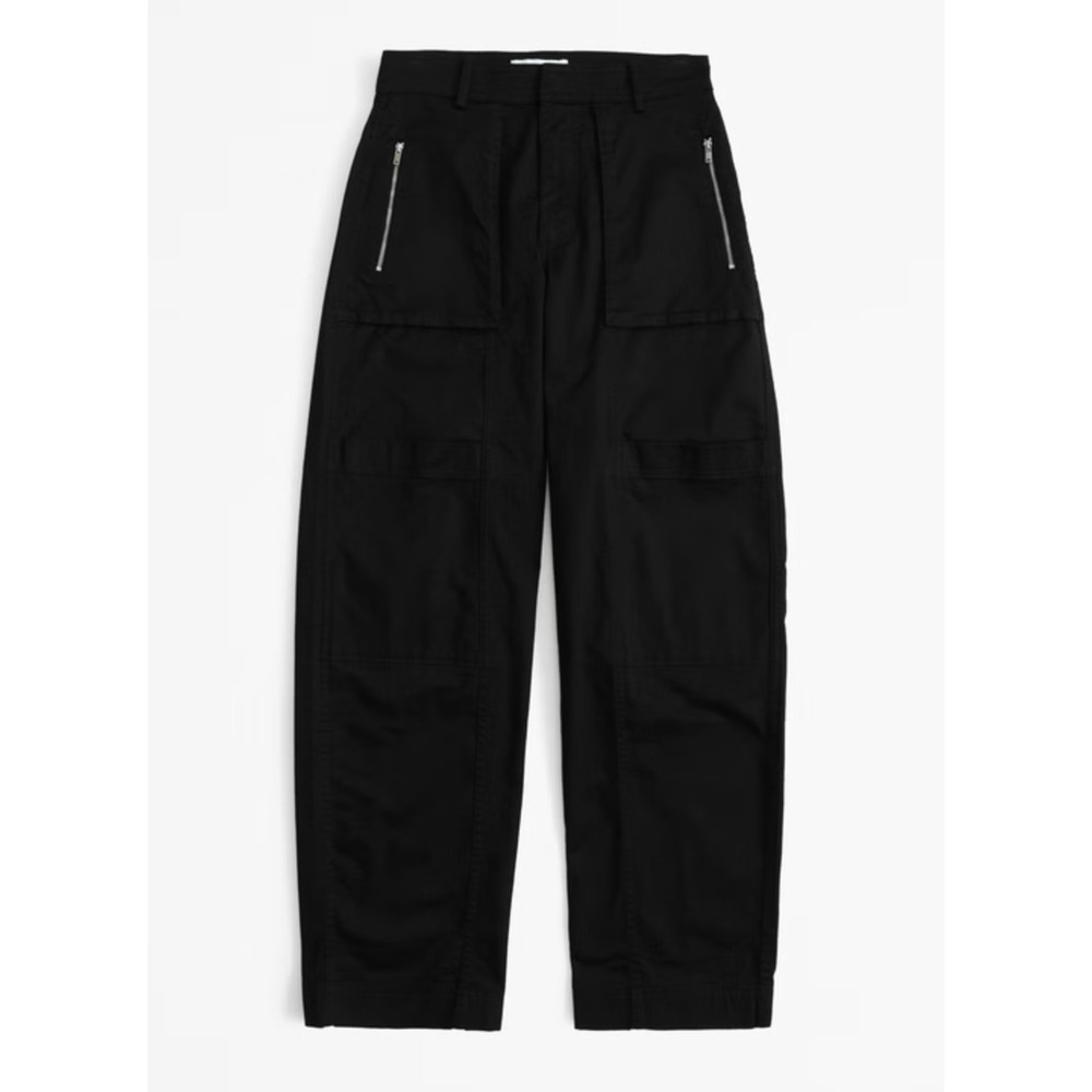 Abercrombie A&F Mid Rise Barrel Leg Utility Pants Black Womens Size 12S